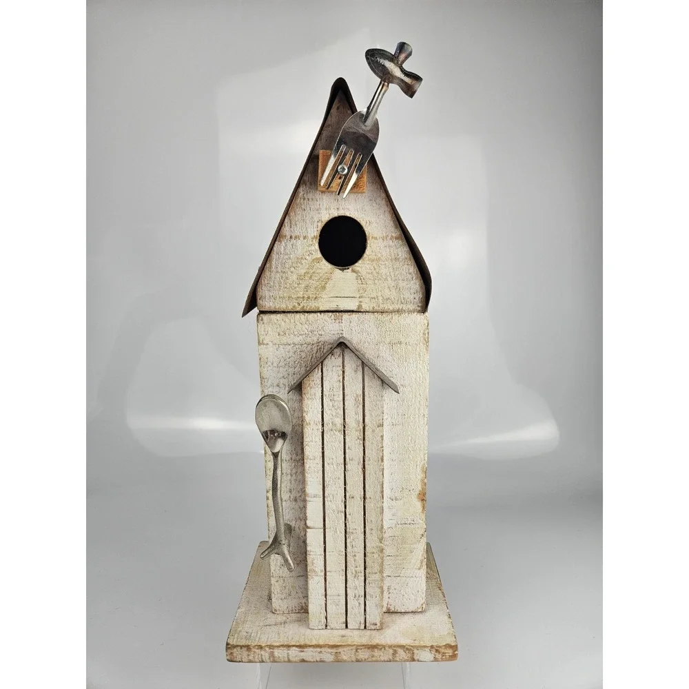 Farmhouse Birdhouse Storage Cabinet Wood Spoon Fork Accent‎